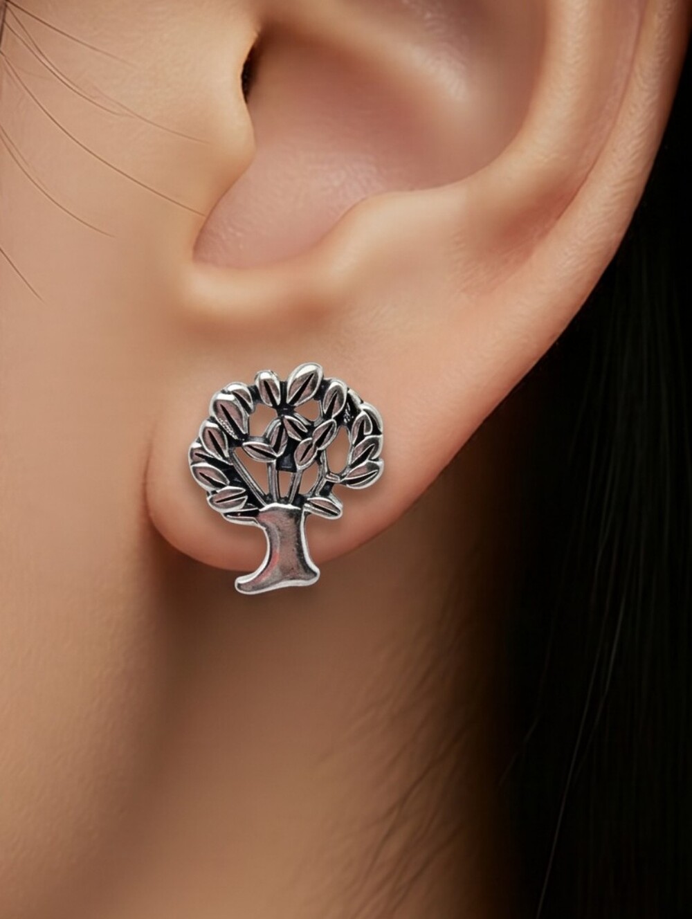Tree of Life Leafy Nature Stud Earrings Boho Simple Jewelry Family Roots New
